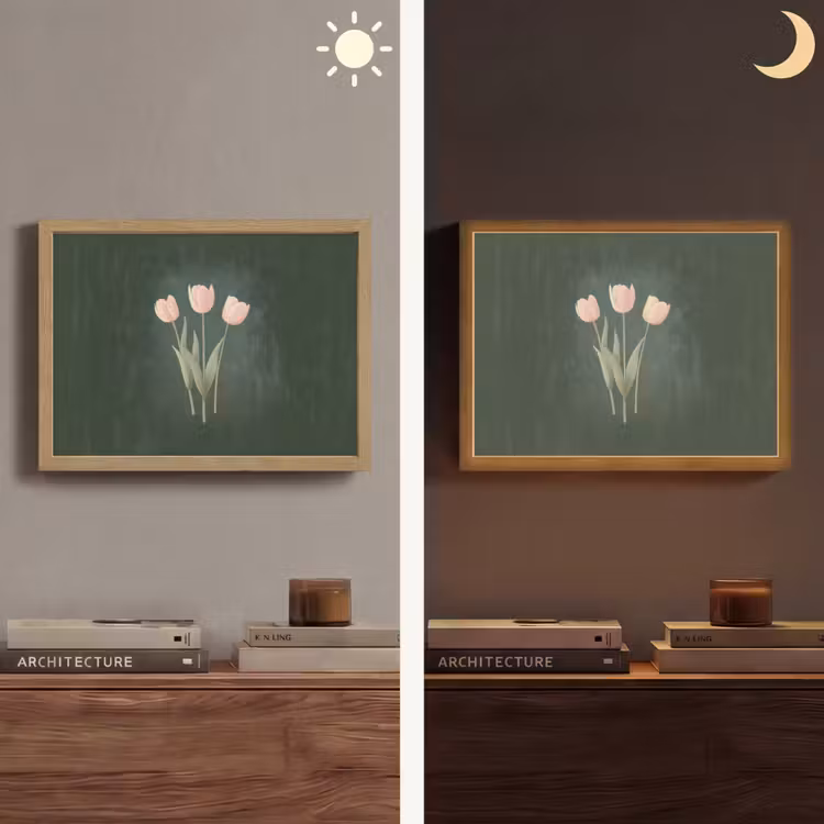 Tulpen - Liefde - Donkergroen Light Box met batterij (Wandlamp) middel -sfeer3