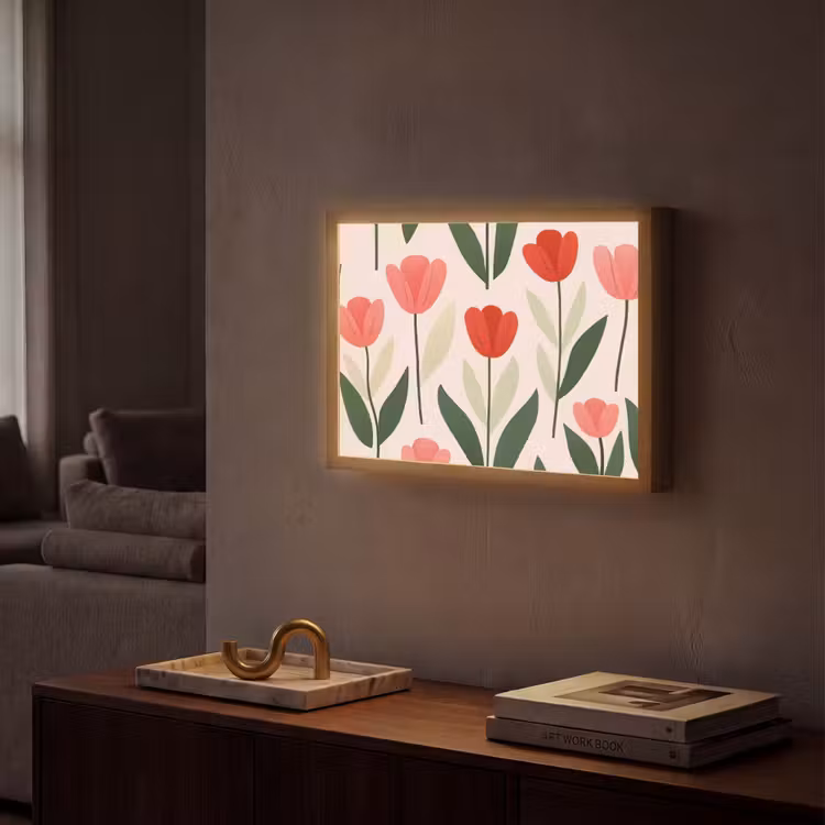 Tulpen - Modern - Roze Light Box met batterij (Wandlamp) middel -sfeer1