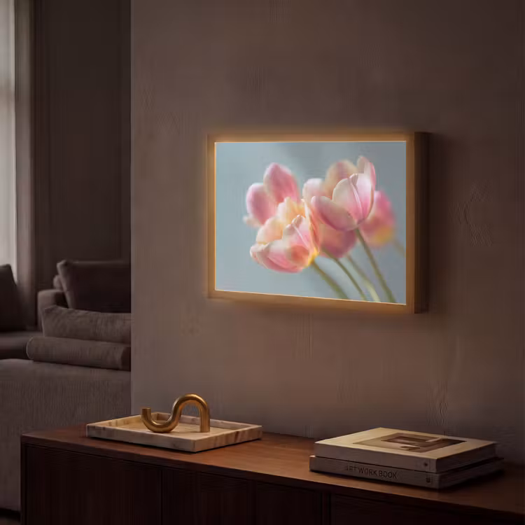 Tulpen - Roze - Stelen Light Box met batterij (Wandlamp) middel -sfeer1