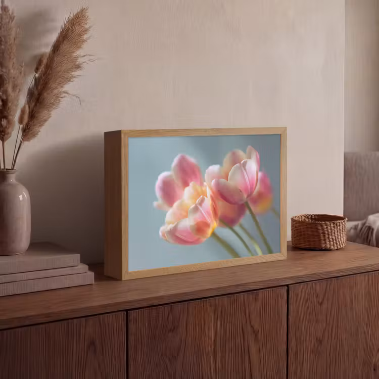 Tulpen - Roze - Stelen Light Box met batterij (Wandlamp) middel -sfeer2