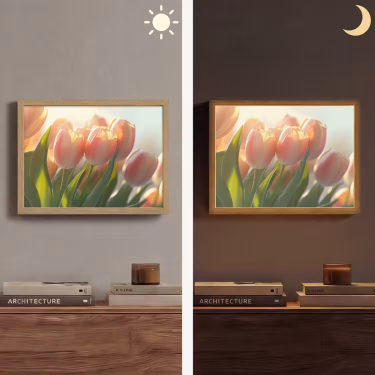 Tulpen - Roze - Zonnestralen Light Box met batterij (Wandlamp) middel -sfeer3