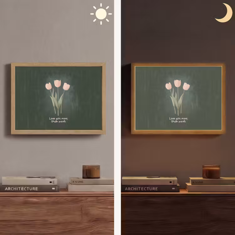 Tulpen - Roze - Tekst - Love Light Box met batterij (Wandlamp) middel -sfeer3