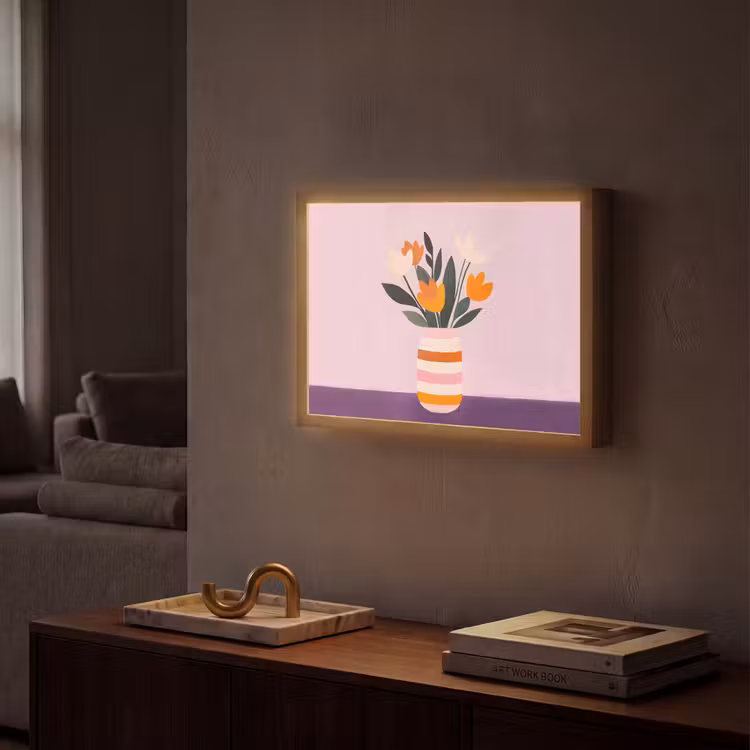 Tulpen - Vaas - Strepen - Paars Light Box met batterij (Wandlamp) middel -sfeer1