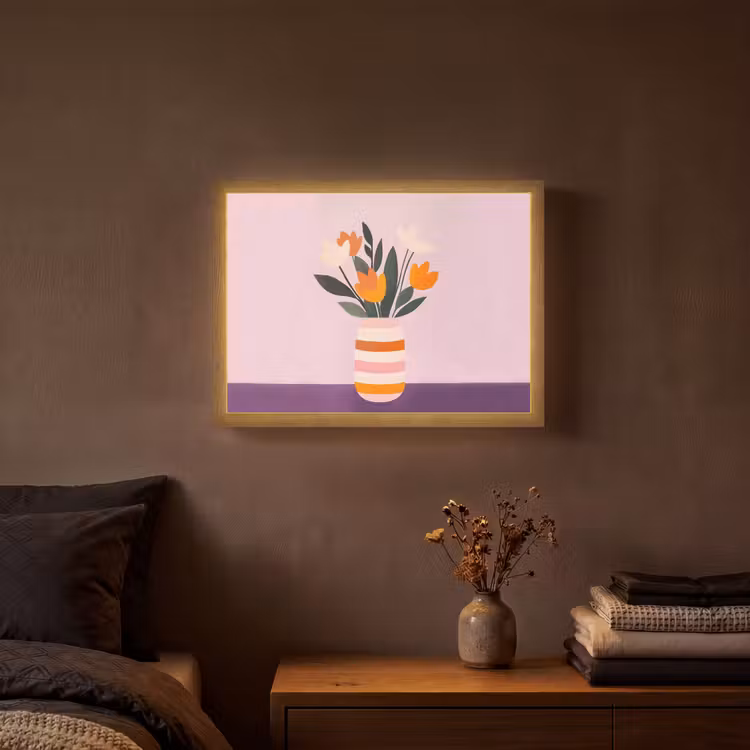 Tulpen - Vaas - Strepen - Paars Light Box met batterij (Wandlamp) middel -sfeer4
