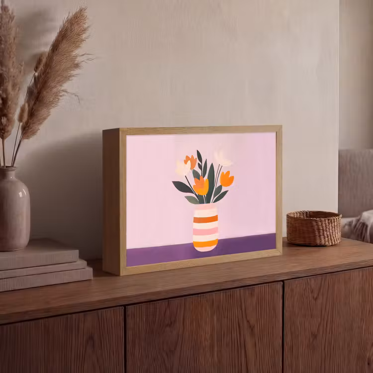 Tulpen - Vaas - Strepen - Paars Light Box met batterij (Wandlamp) middel -sfeer2