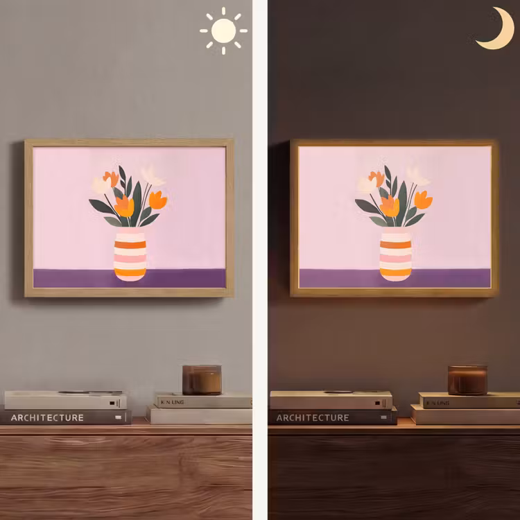 Tulpen - Vaas - Strepen - Paars Light Box met batterij (Wandlamp) middel -sfeer3