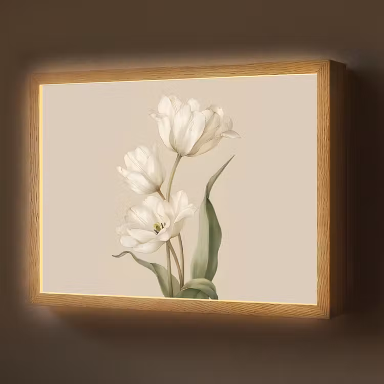 Tulpen - Wit - Bladeren Light Box met batterij (Wandlamp) middel -z3d_website