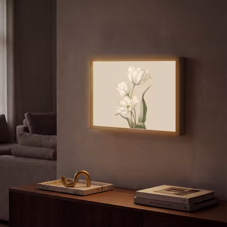 Tulpen - Wit - Bladeren Light Box met batterij (Wandlamp) middel -sfeer1