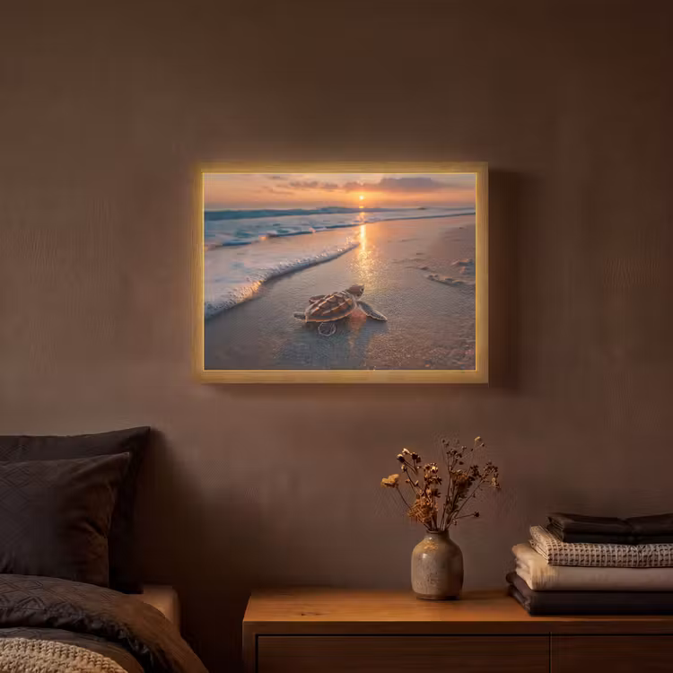 Schildpad - strand - Zonsondergang Light Box met batterij (Wandlamp) middel -sfeer4