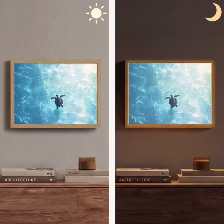 Schildpad - Zee - Blauw - Schittering Light Box met batterij (Wandlamp) middel -sfeer3