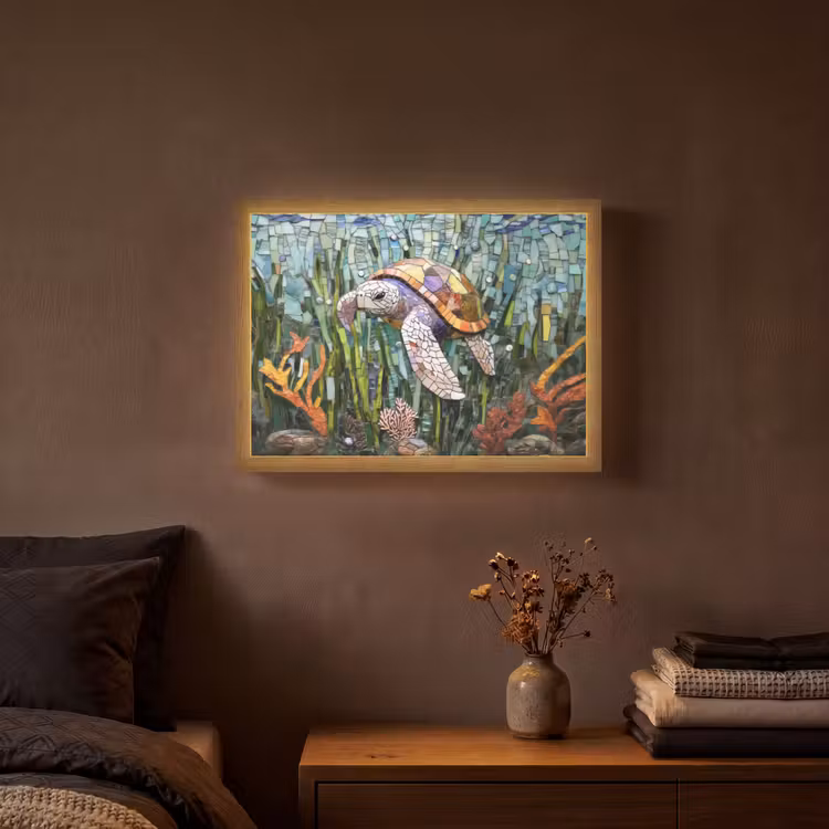 Schildpad - Zeewier - Mozaïek Light Box met batterij (Wandlamp) middel -sfeer4