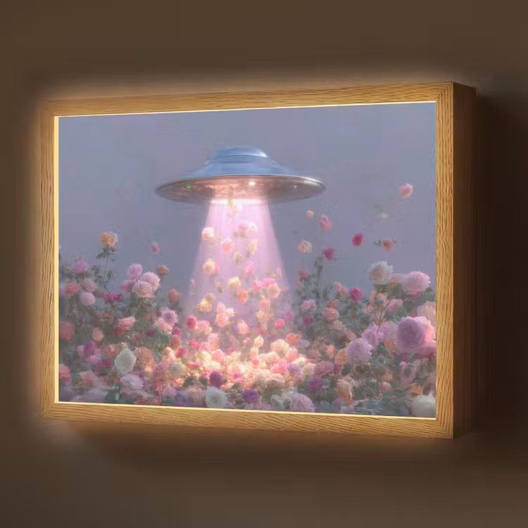 Ufo - Rozen - Pastelkleuren Light Box met batterij (Wandlamp) middel -z3d_website