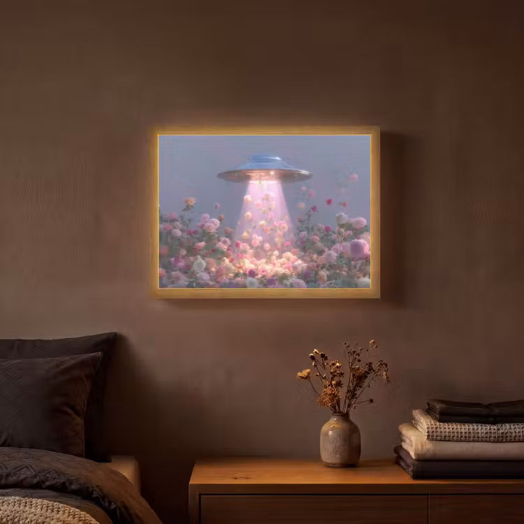 Ufo - Rozen - Pastelkleuren Light Box met batterij (Wandlamp) middel -sfeer4
