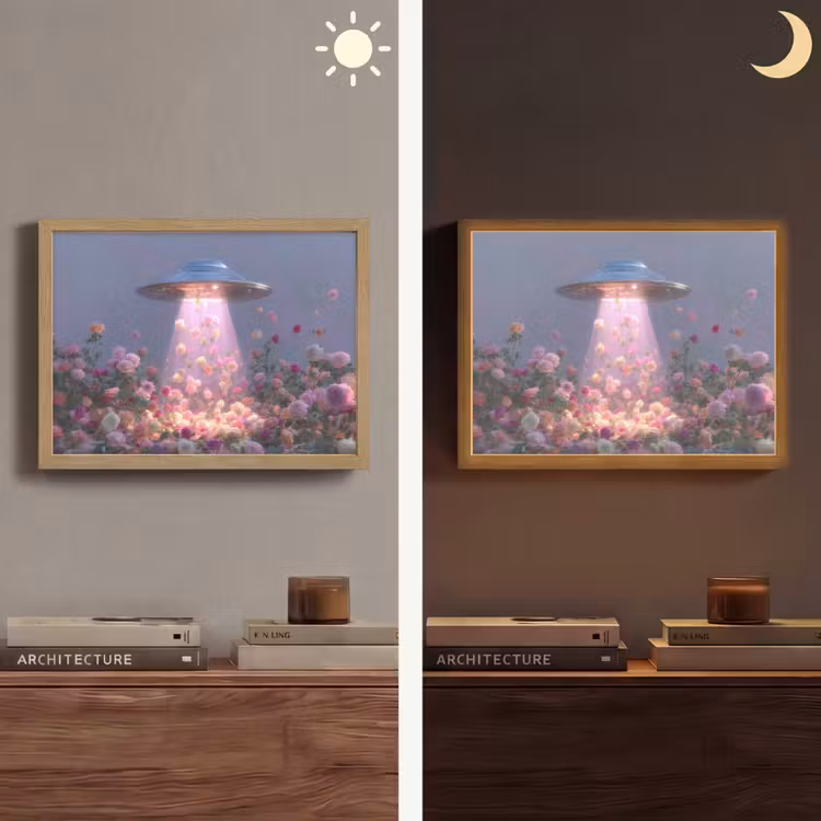 Ufo - Rozen - Pastelkleuren Light Box met batterij (Wandlamp) middel -sfeer3