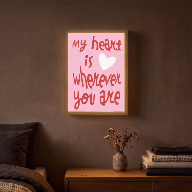 Valentijn - Hart - Liefde - Roze Light Box met batterij (Wandlamp) middel -sfeer4