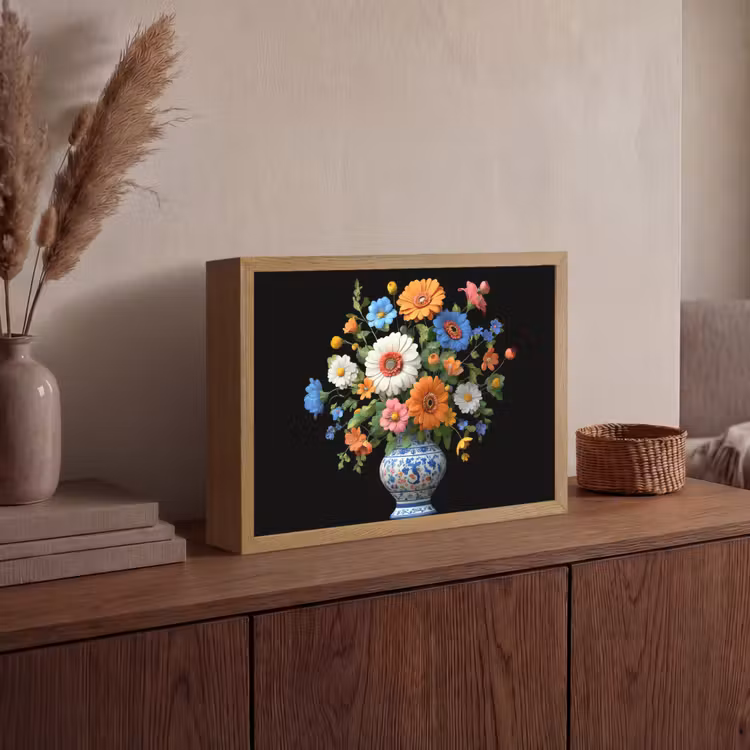 Vaas - Boeket - Bloemen - Kleur Light Box met batterij (Wandlamp) middel -sfeer2