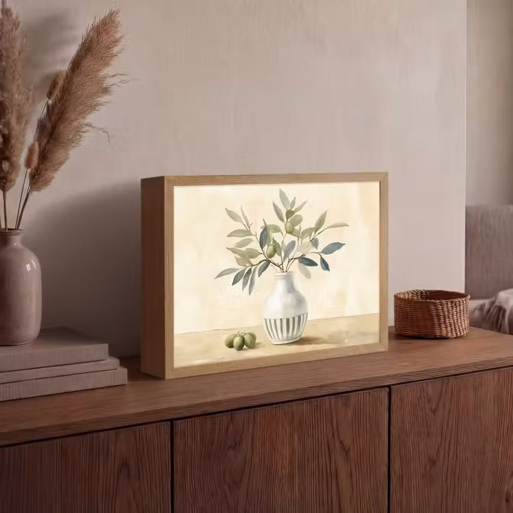 Vaas - Keramiek - Olijftakken Light Box met batterij (Wandlamp) middel -sfeer2