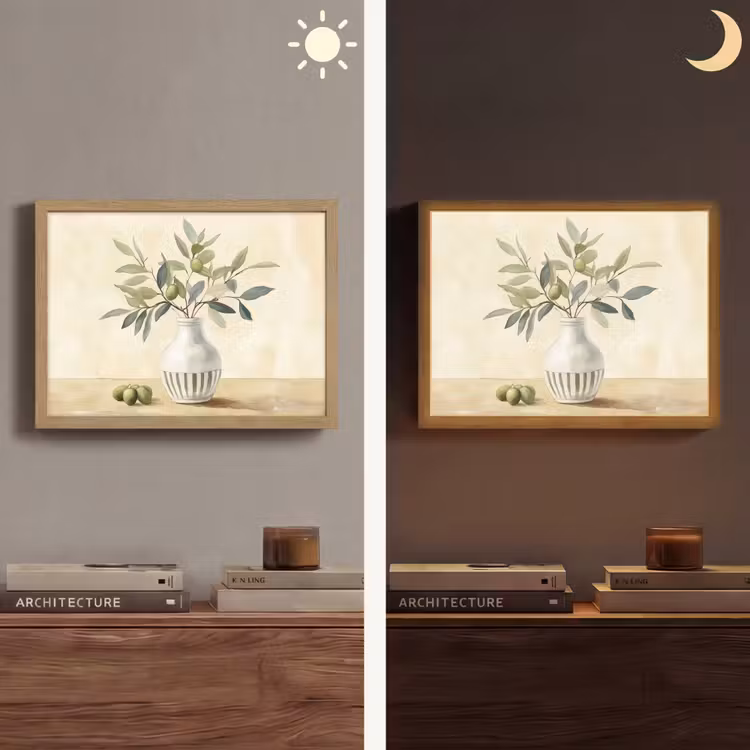 Vaas - Keramiek - Olijftakken Light Box met batterij (Wandlamp) middel -sfeer3