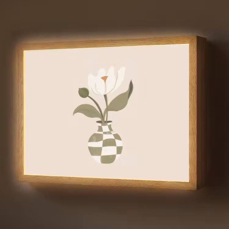 Vaas - Geruit - Bloem - Groen Light Box met batterij (Wandlamp) middel -z3d_website