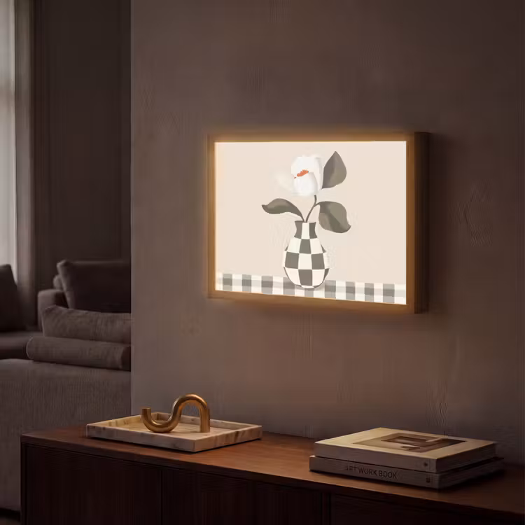 Vaas - Geruit - Groen - Bloem Light Box met batterij (Wandlamp) middel -sfeer1