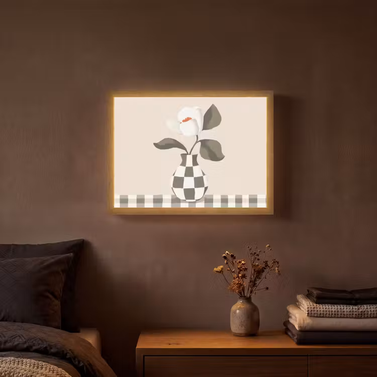 Vaas - Geruit - Groen - Bloem Light Box met batterij (Wandlamp) middel -sfeer4