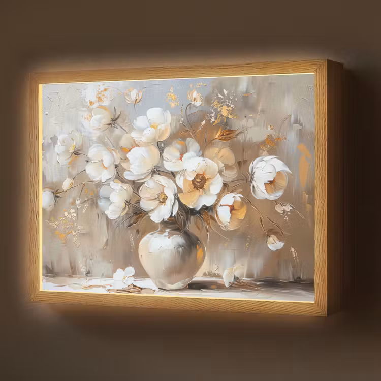 Vaas - Bloemen - Kunst - Goud Light Box met batterij (Wandlamp) middel -z3d_website