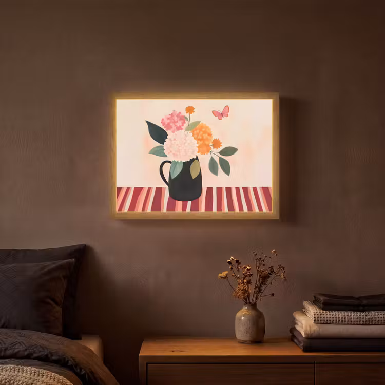 Vaas - Bloemen - Vlinder - Rood Light Box met batterij (Wandlamp) middel -sfeer4