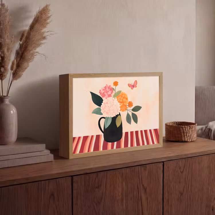 Vaas - Bloemen - Vlinder - Rood Light Box met batterij (Wandlamp) middel -sfeer2