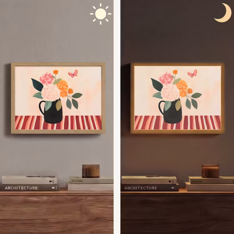 Vaas - Bloemen - Vlinder - Rood Light Box met batterij (Wandlamp) middel -sfeer3