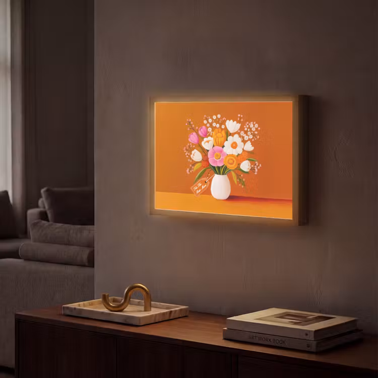 Vaas - Bloemen - Oranje Light Box met batterij (Wandlamp) middel -sfeer1