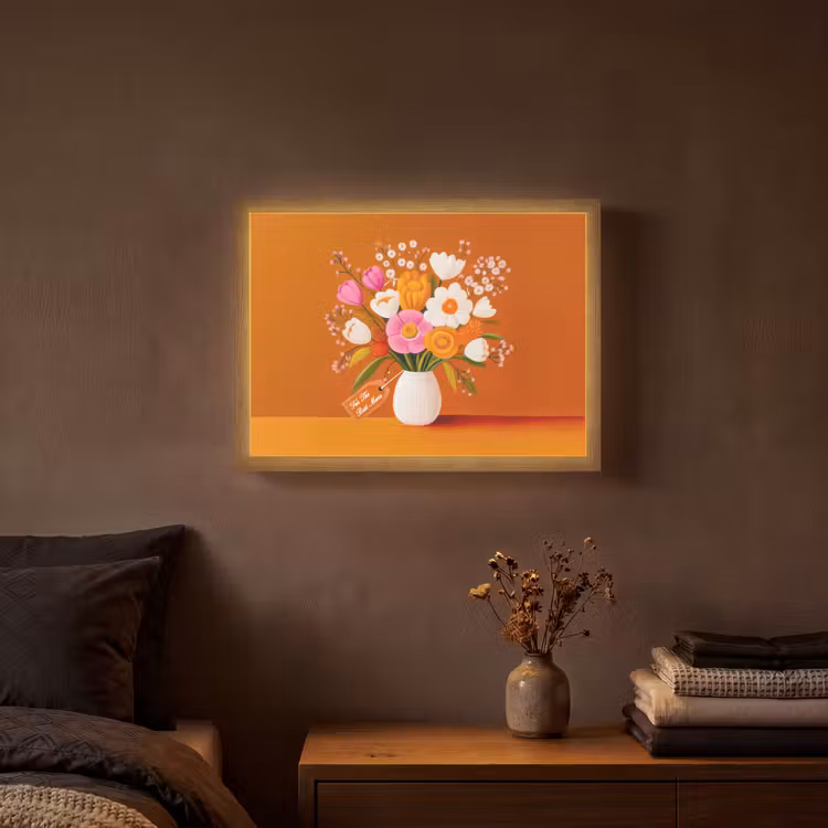Vaas - Bloemen - Oranje Light Box met batterij (Wandlamp) middel -sfeer4