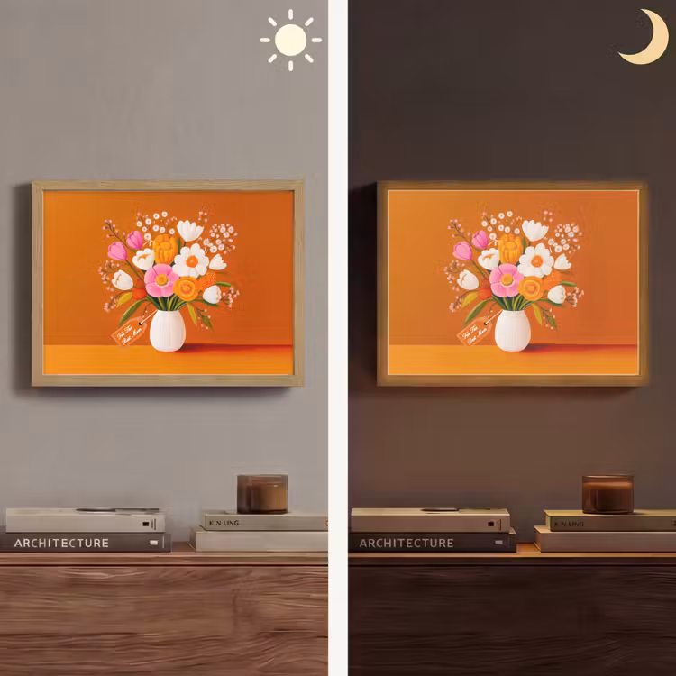 Vaas - Bloemen - Oranje Light Box met batterij (Wandlamp) middel -sfeer3