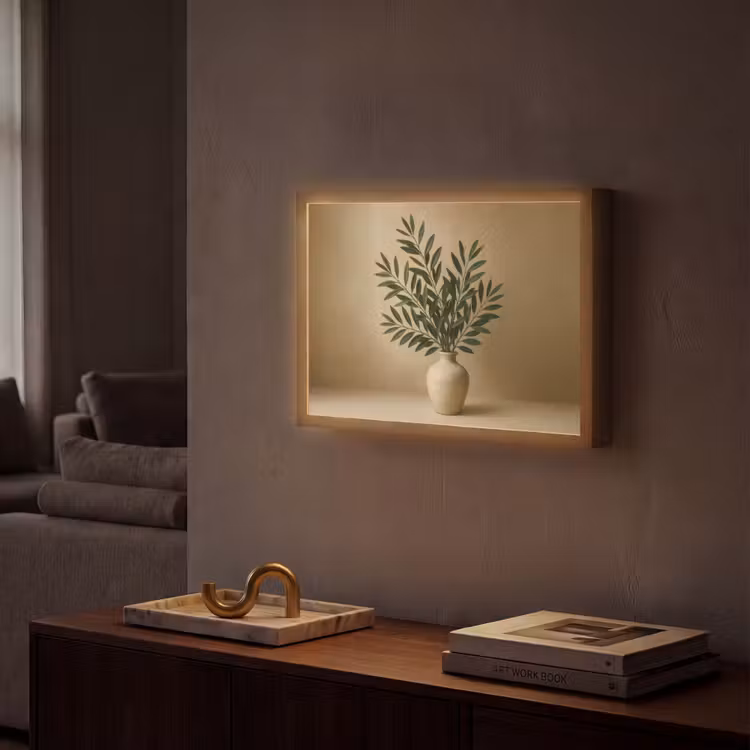 Vaas - Olijftakken - Bladeren - Beige Light Box met batterij (Wandlamp) middel -sfeer1