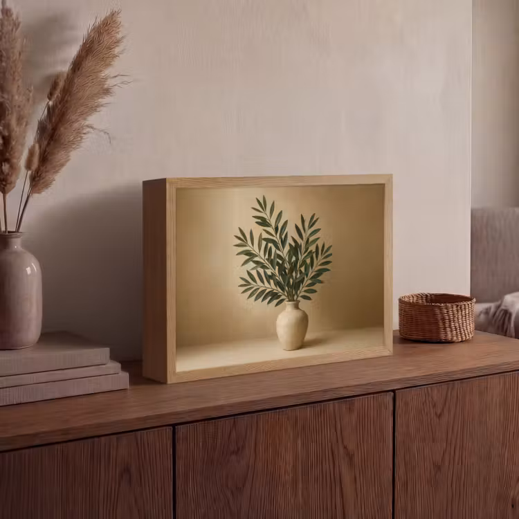 Vaas - Olijftakken - Bladeren - Beige Light Box met batterij (Wandlamp) middel -sfeer2