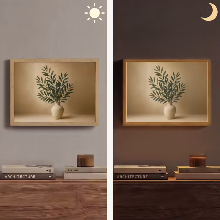 Vaas - Olijftakken - Bladeren - Beige Light Box met batterij (Wandlamp) middel -sfeer3