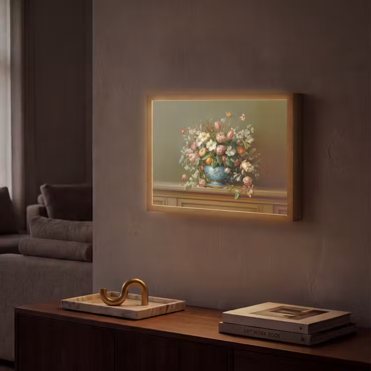 Vaas - Pastel - Kleuren - Bloemen Light Box met batterij (Wandlamp) middel -sfeer1