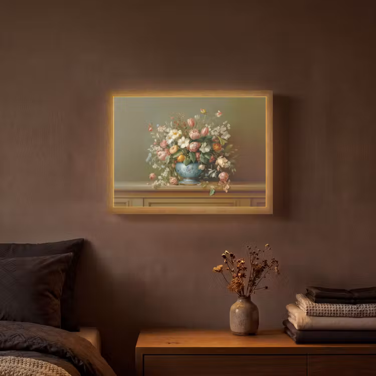 Vaas - Pastel - Kleuren - Bloemen Light Box met batterij (Wandlamp) middel -sfeer4