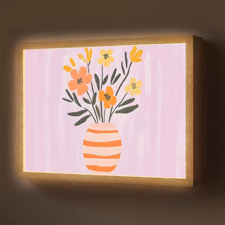 Vaas - Gestreept - Bloemen - Oranje Light Box met batterij (Wandlamp) middel -z3d_website
