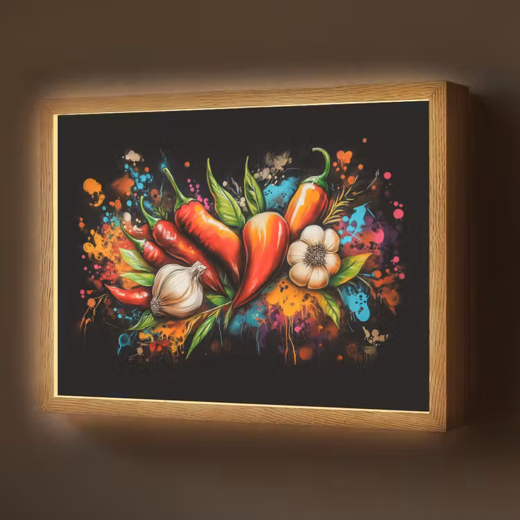 Groente - Peper - Knoflook - Graffiti - Verf - Kleurrijk Light Box met batterij (Wandlamp) middel -z3d_website
