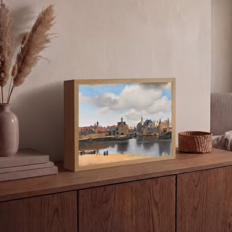 Vermeer - Stad - Oude meesters - Kunst Light Box met batterij (Wandlamp) middel -sfeer2