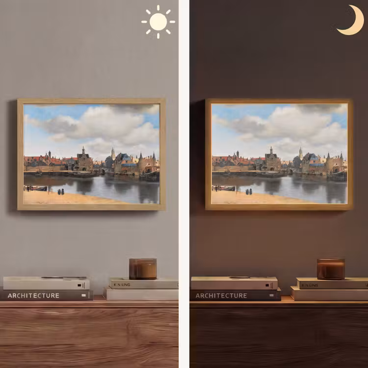 Vermeer - Stad - Oude meesters - Kunst Light Box met batterij (Wandlamp) middel -sfeer3