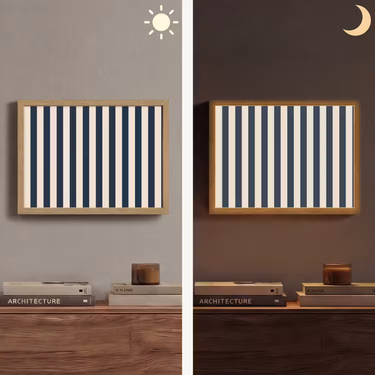 Verticale strepen - Blauw - Crème Light Box met batterij (Wandlamp) middel 907 -sfeer3