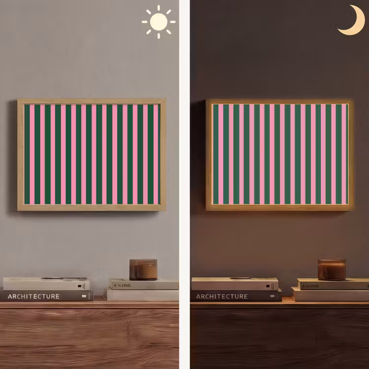 Verticale strepen - Groen - Roze Light Box met batterij (Wandlamp) middel 907 -sfeer3