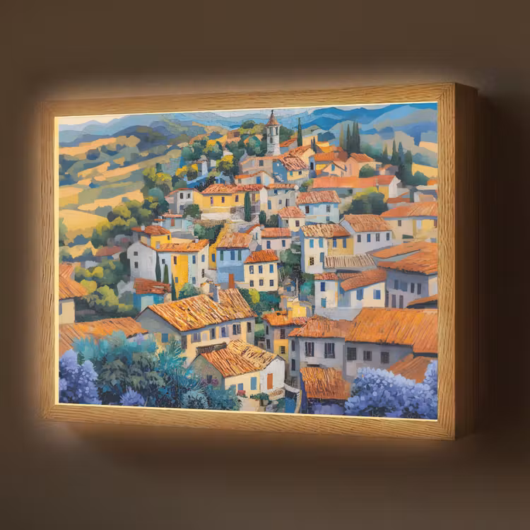 Dorp - Heuvels - Landschap - Bomen Light Box met batterij (Wandlamp) middel -z3d_website