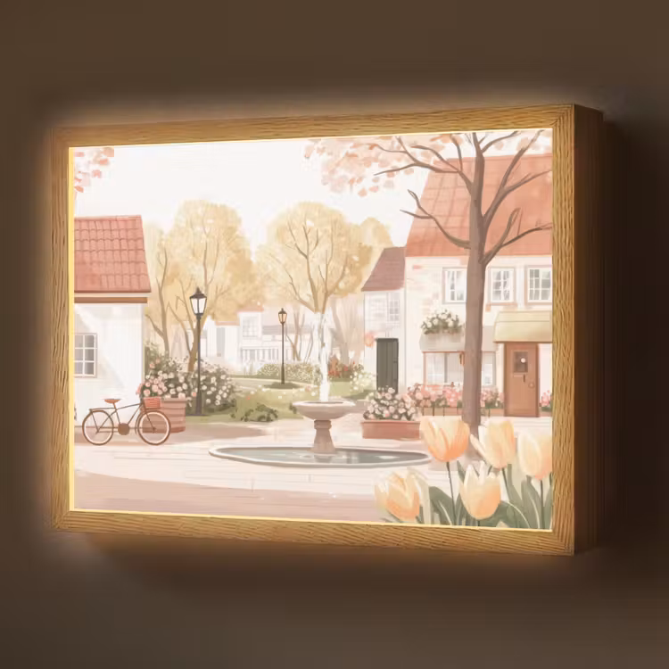 Dorpsplein - Fontein - Tulpen Light Box met batterij (Wandlamp) middel -z3d_website