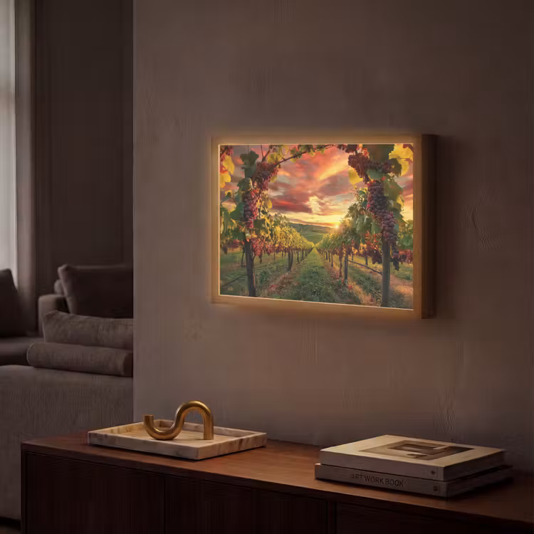 Wijngaard - Druiven - Zonsondergang Light Box met batterij (Wandlamp) middel -sfeer1