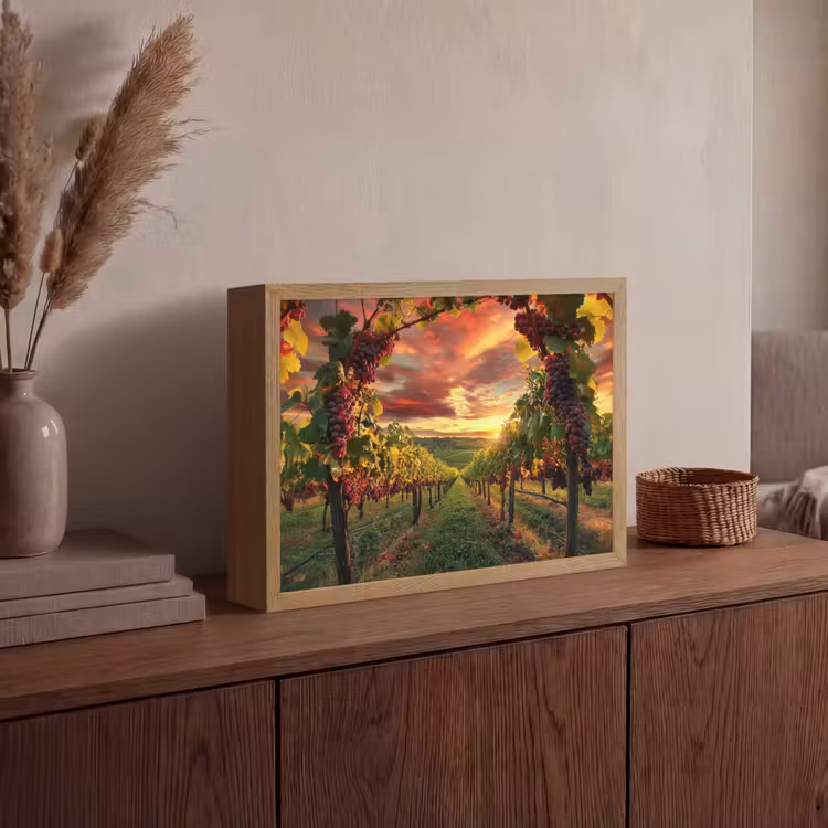 Wijngaard - Druiven - Zonsondergang Light Box met batterij (Wandlamp) middel -sfeer2