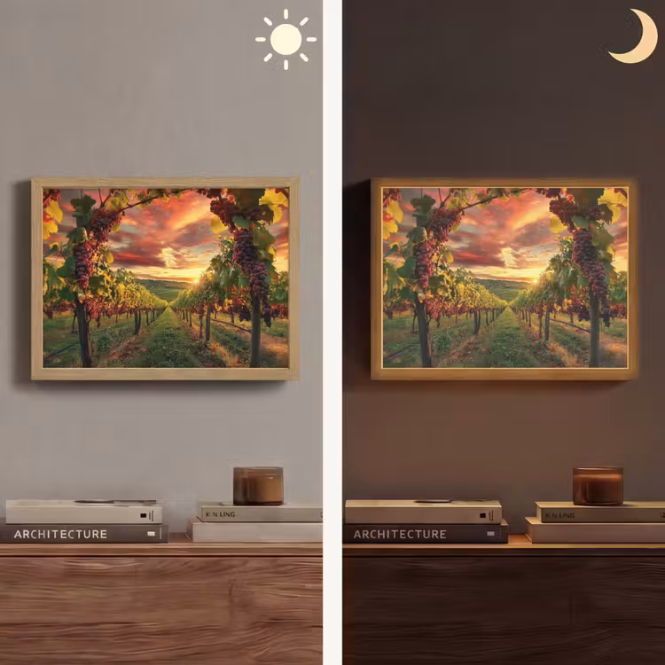 Wijngaard - Druiven - Zonsondergang Light Box met batterij (Wandlamp) middel -sfeer3