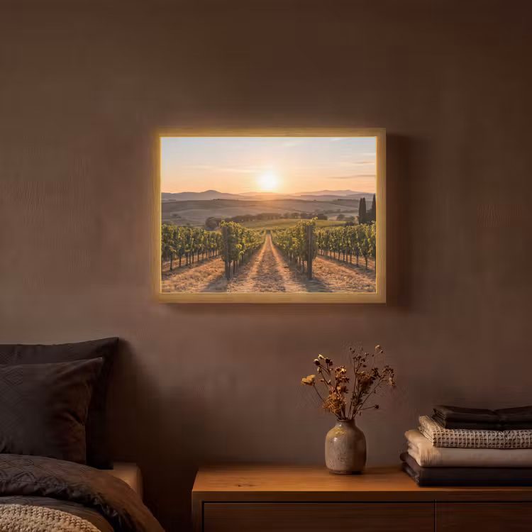 Wijngaard - Zonsondergang - Landschap Light Box met batterij (Wandlamp) middel -sfeer4