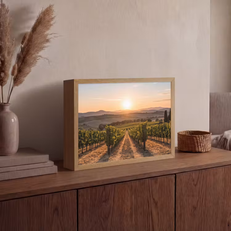 Wijngaard - Zonsondergang - Landschap Light Box met batterij (Wandlamp) middel -sfeer2